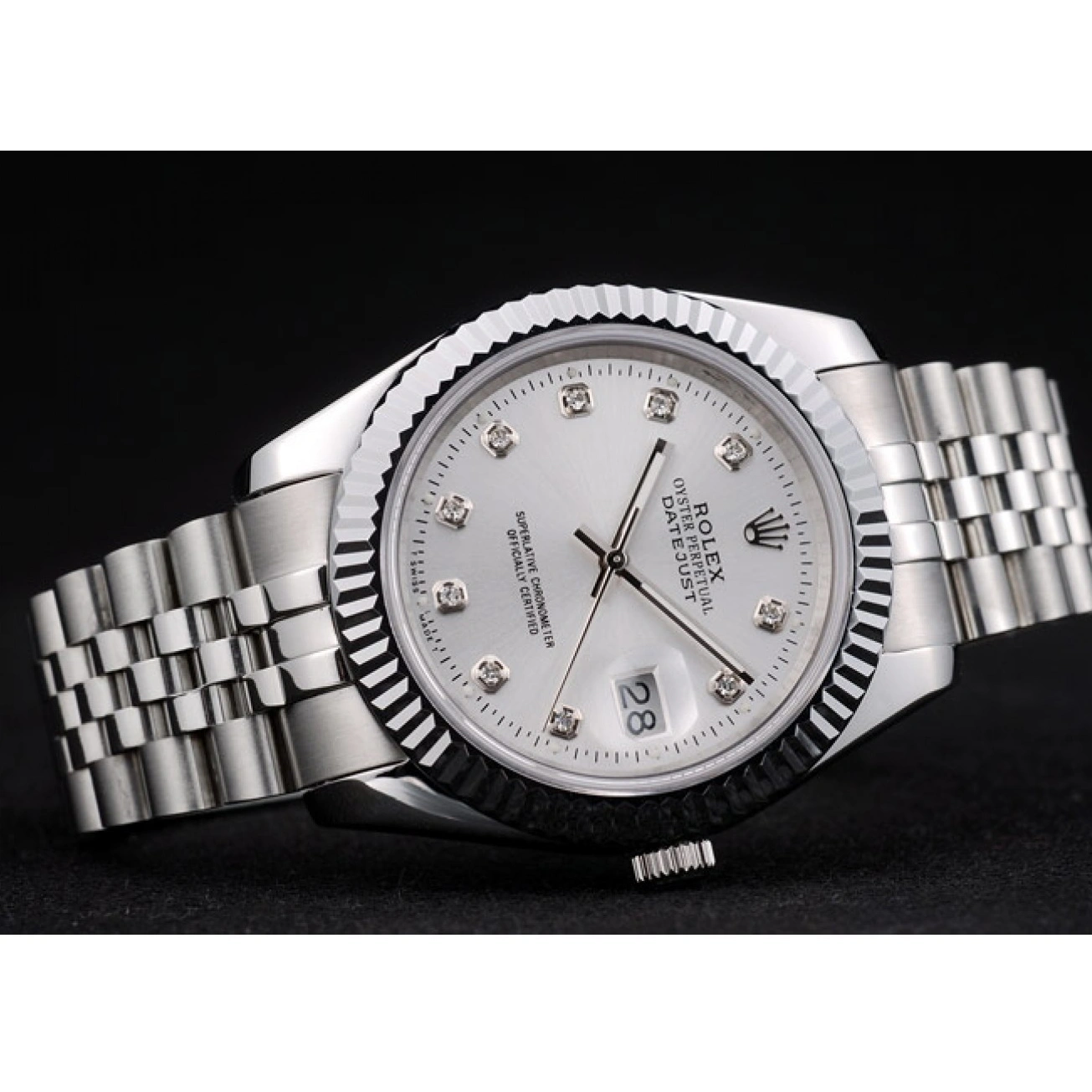Rolex aaa copy 41977 Steel DateJust Stainless Rolex Bezel Dial Ribbed Silver 1028